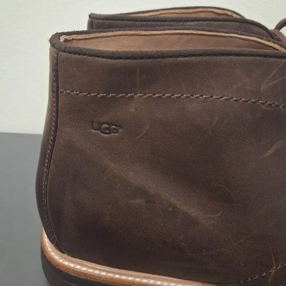 UGG Energ Dagmann Brown Leather Laced Up Casual Ankle Boots Mens Sz 15